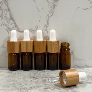 5mL Amber Glass Essential Oil Bottles with Bamboo & White Tops ~ Pack of 5